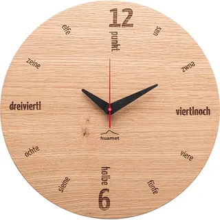 Huamet Holz-Wanduhr Alternate Eiche rund - Braun, Schwarz, Rot