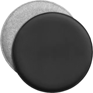 Miqio Design Sitzkissen | Wendekissen Rund aus Filz und Kunstleder | Stuhlkissen ø35 cm | 2er-Set | Sitzauflage für Bank und Stuhl | Hellgrau-Schwarz