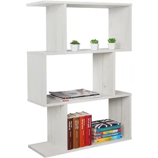 RICOO Regal 97 x 70 x 25 cm, Standregal in Eiche weiß WM072-EP Spannplatte aus Holz, Büro Bücherregal weiß Wandregal klein, Regale & Ablagen, schmales Regal, Büro Bücherregale kleines Regal