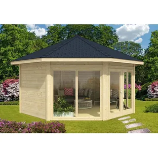 Alpholz Gartenhaus Rügen Spitzdach 519 cm x 519 cm Natur