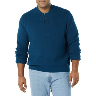 Amazon Essentials Herren Soft-Touch-Henley-Pullover mit Langen Ärmeln, Blau, L