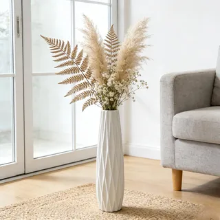 Weiße Keramikvase, 45 cm hohe Bodenvase, große Blumenvase, dekorative Vase für Moderne Wohnkultur, Wohnzimmer, Büro, Schlafzimmer, Tischdekoration, Regal, Küche, Hochzeit, Bauernhaus-Dekor