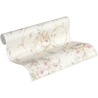 A.S. Création Vliestapete Romantico Tapete mit romantischen Rosen floral 10,05 m x 0,53 m creme grün rosa Made in Germany 304202 30420-2