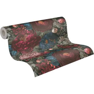 Livingwalls Vliestapete Blumen - hochwertige Tapete Floral 399791 in Rot, Blau, Schwarz, Grün - Luxustapete designed by MICHALSKY