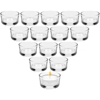 15er Teelichtgläser Set, Kerzengläser 4,5 cm Dm, Klar Teelichthalter Glas, Kerzenhalter Dekorationen, Mini Kerzenhalter Glas für Home Tischdeko, für Hochzeit, Dekorativ Kerzenglas