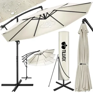 tillvex Sonnenschirm Beige Ø 300 cm Ampelschirm Gartenschirm Marktschirm Kurbel Balkon Alu Neigbar - Beige