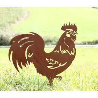 JACKANNA Gartendeko Rost Metall Rostiges Laufendes Eichhörnchen Einschrauben Holz Rostige SilhouetteDekoration Rost Deko Garten Kunst Gartenstecker Tierskulptur Baumpfahl (Hahn)