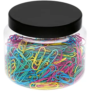 Wedo 90124450079 Büroklammern Metall 27 mm, 500 Stück mit Nylon Überzug in praktischer Dose, farbig sortiert