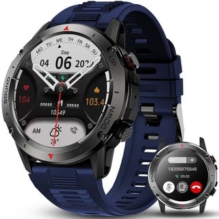 Bengux Smartwatch Herren mit Telefonfunktion 1,39 Zoll HD Voll Touchscreen IP68 mit 100+ Sportmodi Fitness Tracker Sportuhr Schlafmonitor Schrittzähler Message Reminder Pulsuhr für Android iOS(Blau)