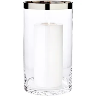 EDZARD Windlicht Molly, Kerzenhalter aus mundgeblasenem Kristallglas mit Platinrand, Glas für Stumpenkerzen Höhe 30 cm, Durchmesser 17 cm