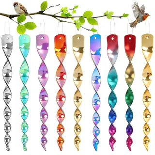 9Pcs Kunstoff Reflektierende Vogelschreck, 30cm Reflektierende Vogelabwehr Windspiel Perlmutt Mix Color inkl Aufhängun, Windspirale Taubenschreck um Vögel von Hausfenstern Fernzuhalten,Garten, Hof