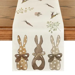 Artoid Mode Hase Karotten Ostern Tischläufer, Waschbar Modern Frühling Küche Esstisch Dekoration für drinnen und draußen Urlaub Party Wohnzimmer Dekor 40 x 240 cm