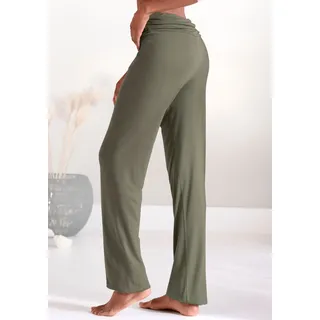 Haremshose BUFFALO, Damen, Gr. 36/38, N-Gr, grün (khaki), Web, Obermaterial: 100% Viskose, unifarben, bequem lang, Hosen Haremshose, mit gerafftem Umschlagbund