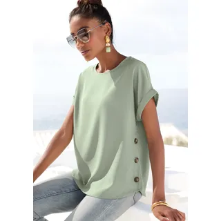 Kurzarmbluse VIVANCE, Damen, Gr. 34, grün (salbeigrün), Web, Obermaterial: 100% Polyester, unifarben, figurumspielend hüftlang, Rundhals, Aufschlag, Blusen Kurzarmbluse, in extra weiter Form, Schlupfbluse, Topseller