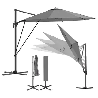 Garten-Sonnenschirm - Balkonschirm - 3 m - Kurbel - 5-fach neigbar - 360° drehbar - UV-Schutz 50+ - Dunkelgrau