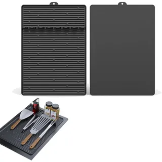 Silikon Grill Zubehör Seitenbrenner Grillmatte für Gasgrill Bodenschutz, Grillunterlage für Gasgrill Seitentische Matte BBQ Grillzubehör, Spachtelmatte für Küchen Herd Grill (Schwarz)