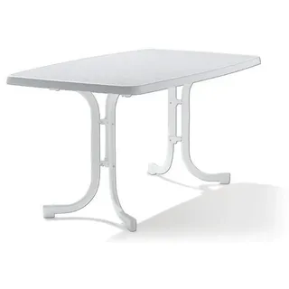 Sieger 153/W Boulevard-Klapptisch mit mecalit-Pro-Platte 150 x 90 cm, Stahlrohrgestell weiß, Tischplatte Marmordekor weiß