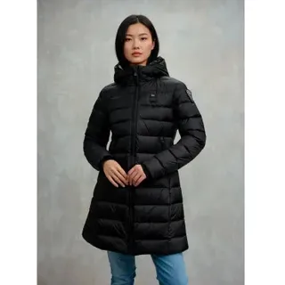 Blauer für Damen. 25WBLDK03102 Agnes langer Mantel schwarz (S), Lässig, Polyamid