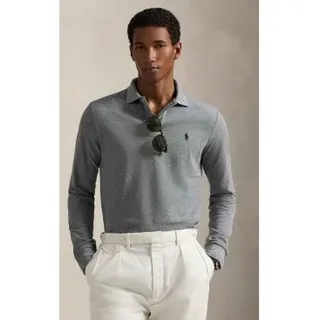 Polo Ralph Lauren für Herren. 710680790003 Custom Slim Fit Pique-Poloshirt grau (XL), Lässig, Baumwolle, Langarm
