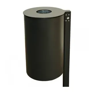 RENNER Abfallbehälter mit Pfosten, Einwurf oben, 60 Liter, mit Ascher, zum Einbetonieren, Feuerverzinkt, Pulverbeschichtet, RAL 7021 schwarzgrau