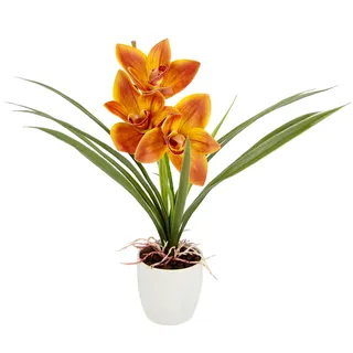 OTTO home Kunstblume "Orchidee" Mit Blätter im Topf aus Keramik Künstliche Blume Cymbidium-Orchidee, orange