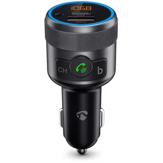 Nedis Kfz Audio FM Transmitter - Fest - Freisprechfunktion - 1.00 " - Amber Screen - Bluetooth - PD 18 W / PD 24 W - Schnellladung - Bass Boost - Google Assistant / Siri - Schwarz