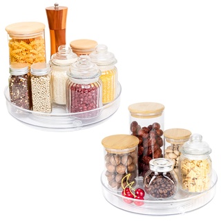 Abdeck 2 Stück Drehteller (23,5cm + 23,5cm), Lazy Susan Drehteller Organizer, Drehteller Kühlschrank Organizer, Gewürzregal Drehbarer Organizer für Öl Salz Gewürzflaschen, Transparent Drehtablett