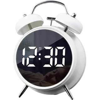 Maxspace Wecker Digital, LED Doppelglockenwecker mit Große Ziffern Display USB Wiederaufladbar Batteriebetrieben, Wecker Laut für Tiefschläfer Kinder Senioren (Weiß)