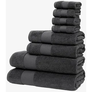 Handtuch Set WOLKENFELD "Premium Low-Twist Baumwolle 550 g/m2 – 8-teilig mit Waschlappen", grau (dunkelgrau), 8 tlg., Frottier, Frottier, Obermaterial: 100% Baumwolle, Handtuch-Sets, Handtuch Set, 2 Badetücher, 2 Handtücher groß & 4 Waschlappen