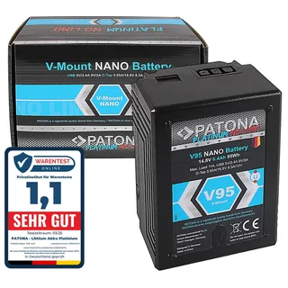 PATONA Platinum Nano V95 V-Mount Akku 95Wh, 14.8V, 6400mAh Ersatz für Sony DSR 600P, 650P, HDW-800P, PDW-850 mit P-Tap/D-Tap, USB-Ausgang, LED-Anzeige, Überladungsschutz