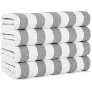 Arkwright California Cabana gestreiftes Oversized Strandtuch 4er Pack Ringgesponnene Baumwolle Doppelgarnstärke - Perfektes Pool-Handtuch, Strandtuch, Badetuch (Extra groß, 76,2 x 177,8 cm) (Grey)