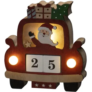 Konstsmide LED Holzsilhouette Santa im Auto mit Datumswürfeln, rot, 6H Timer, 3 warm weiße Dioden, batteriebetrieben, Innen, 2 x AAA 1.5V (exkl.) - 3272-550