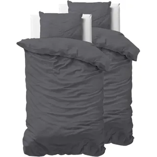 Sleeptime Bettwäsche 155x220 4-teilig - 100% Baumwolle - 2X Bettbezug 155x220 cm + 2X Kissenbezug 80x80 cm - Oeko-TEX®, Reißverschluss, pflegeleicht - atmungsaktiv & hautfreundlich - Anthrazit