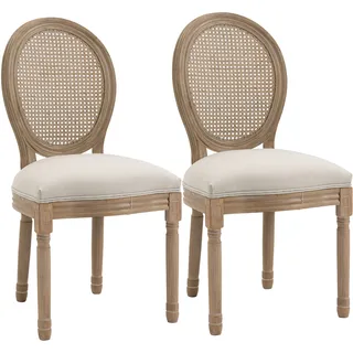 Homcom 2er Set Esszimmerstühle Küchenstuhl mit Rattan-Rückenlehne Linen-Touch