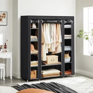 Kleideraufbewahrung - Stoffkleiderschrank - 2er-Set - Kleiderstange und Ablagen - Stoffhülle - Für Schlafzimmer/Ankleidezimmer - Schwarz - Schwarz