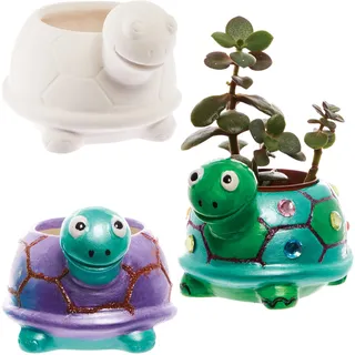 Baker Ross FX594 Schildkröten-Keramik-Blumentöpfe - 2er-Packung, Bemalen-Sie-Ihren-eigenen-Blumentopf