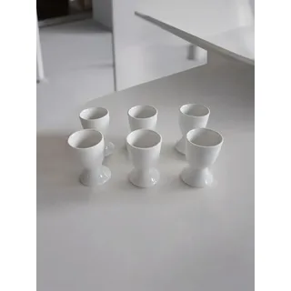 Provance 6er Set Eierbecher aus Porzellan in weiß im schlichten Design passend für alle Küchen Frühstückstisch Eierhalter Eierständer Maße: 7cm Höhe und 4,6 cm Breite