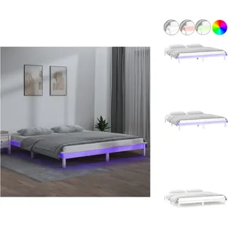 vidaXL Massivholzbett mit LED-Beleuchtung Weiß 120x200 cm - Betten & Bettgestelle - Weiß