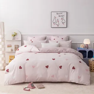 YASMENG Bettwäsche 200x200 Mädchen Herzen Rot Rosa Weiß Kinder Bettwäsche Herzen Weich Kuschelig Bettbezug Set 3 Teilig für Kinder Mädchen Geschenk mit Reißverschluss und 2 Kissenbezüge 80x80 cm