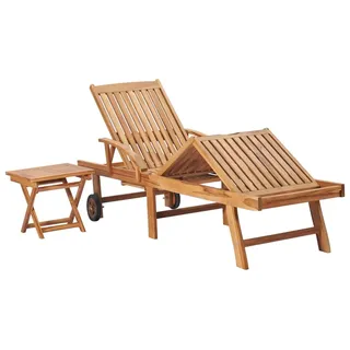 vidaXL Sonnenliege mit Tisch und Auflage Massivholz Teak - Rot
