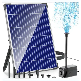 Biling Solar Teichpumpe mit Filter 12W 605L/H, Solar Springbrunnen für außen mit mit mit 2 m Wasserschlauch und 5m Kabel, Wasserdurchfluss-Regelventil, 4 Düsen DIY Wasserspiel für Garten Teich Brunnen