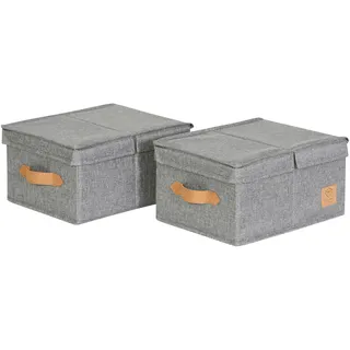 Store It LOVE IT STORE IT Premium 2 Stück Aufbewahrungsbox mit Deckel S - Aus Leinen Stoff - 2er Set Box klein - Stabil - Grau - je 33x25x16 cm