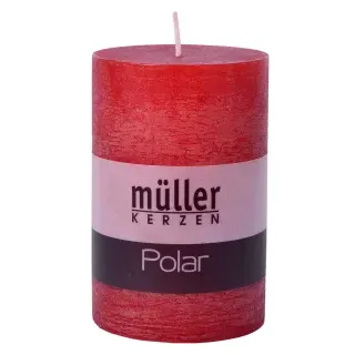 Müller Kerzen Polar Stumpenkerzen 120/78mm, Raureif-Effekt, Hochwertige Stumpen für langanhaltende gemütliche Stimmung, 1 Packung = 4 Stück, rot