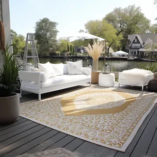 ELLE DECORATION Teppich »Meekly Wendeteppich« rechteckig 5 mm Höhe Flachgewebe, In-& Outdoor, Modern, beidseitig, Balkon, Wohnzimmer, gelb