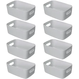 8 Stück Aufbewahrungsboxen aus Kunststoff, Stapelbare Aufbewahrungskorb | Grau Küchenschrank Organizer mit Griffen, Korb Aufbewahrung Box Körbe Kunststoffbox für Küche, Schrank, Büro, Bad, Spielzeug