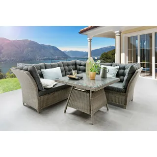 Garten-Essgruppe DESTINY "PALMA", grau (vintage grau), B:215cm H:83cm T:215cm, Obermaterial: 100% Polyester. Füllung: 100% Polyurethan, Sitzmöbel-Sets, Garten-Essgruppe