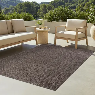 TAPISO Yucana In & Outdoorteppich Dunkelbraun Schwarz Meliert 180 x 250 cm | strapazierfähiges Flachgewebe Robust UV-beständig Wetterfest Balkon Terrasse Garten Küchen Modern OEKO-TEX