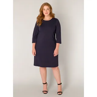 Etuikleid BASE LEVEL CURVY "Addy", Damen, Gr. 50, N-Gr, blau (navy dunkelblau), Rippware, Obermaterial: 65% Viskose, 30% Polyamid, 5% Elasthan, unifarben, Basic, körpernah kniebedeckend, Rundhals, Kleider Etuikleid, in formstabilem Viskosemix