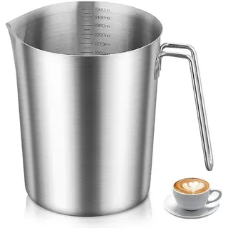 Unyqoos® Edelstahl-Messbecher 1500 ml (304er) mit Griff, Innenskala 100-1500 ml, tropffreier Ausguss, modernes Design, spülmaschinenfest - Silber