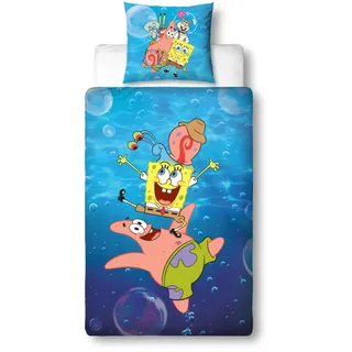 Character World Spongebob Bettwäsche Kinder 135x200 + 80x80 cm - Wendemotiv - Mikrofaser - 100% Polyester - mit Reißverschluss - Lizenzprodukt für Jungen & Mädchen - Geschenkidee Fanartikel